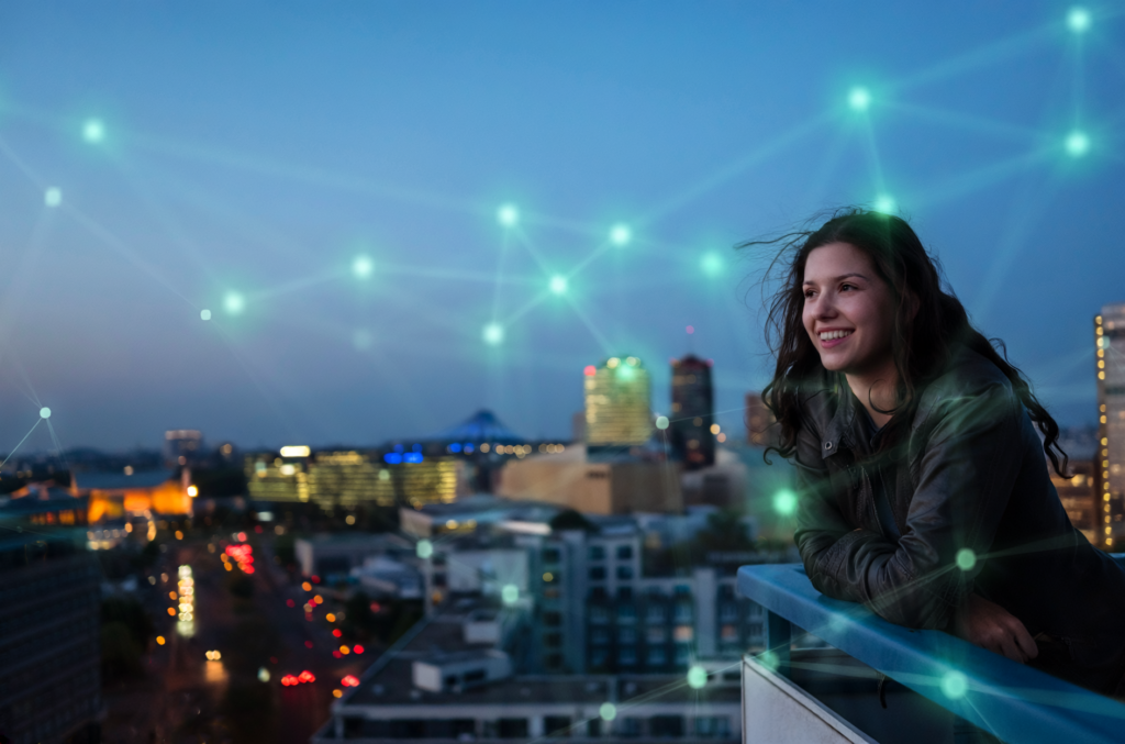 Firefly_ajouter des connexions vert clair au second plan derrière la femme 777740